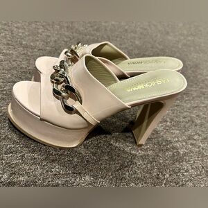 Fashion Nova Rose Gold Espadrille Heeled Sandals Women's Sz 7.5 club shoe